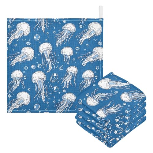 Image of vvfelixl Jellyfish Bubbles Baby Burp Cloths Baby Muslin Washcloths for Boys Girls Cotton Babys Face Towel for Newborn Infants Soft and Absorbent 11.8 X 11.8 in, 5 Pack