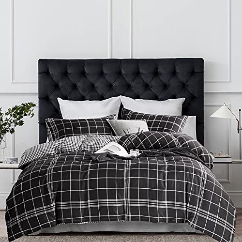 Juego de ropa de cama de 135 x 200 cm, diseño de rayas a cuadros, reversible, funda nórdica moderna de microfibra con cremallera y 1 funda de almohada de 80 x 80 cm