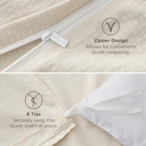 Image of Bedsure Textured Duvet Cover King Size - Cotton-Like Polyester Jacquard Duvet Cover Set for All Seasons - 3 Pieces Ultra Soft Bedding Set with 2 Pillow Shams, NO Comforter (Beige, King, 104 inch x 90 inch)