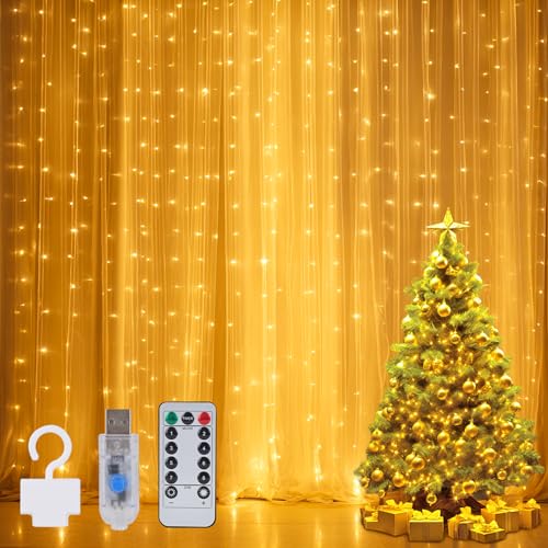 LuJasi lichtervorhang Innen 3x3m, 300 LED Lichterketten Vorhang mit...