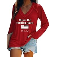 Women's This is The Turning Point Printed Casual Long Sleeve T-Shirt Freedom Sweatshirt Humans Rights Tshirt American Flag Tee