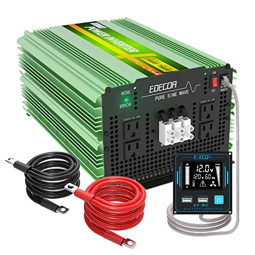 EDECOA 3500 Watt Pure Sine Wave Power Inverter DC 12V to 120V 110V AC with LCD AC Terminal Block (3500W/12V V3.1 (ET-RC Remote))