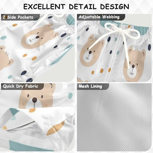 Cute Bear Face Pattern Boys Swim Trunks Toddler Beach Board Shorts Quick Dry Kids Swimwear Bathing Suits 42