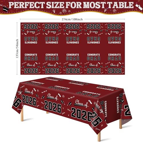 Image of OHOME Maroon Graduation Decorations Class of 2026 2027- ๐๐๐๐ ๐๐๐ ๐๐๐๐ ๐๐๐๐๐ โ๐๐% ๐๐
๐
Plastic Tablecloth for Class of 2026 Decorations Party Favors Supplies Banner,54 inch X 108 inch,2Pack