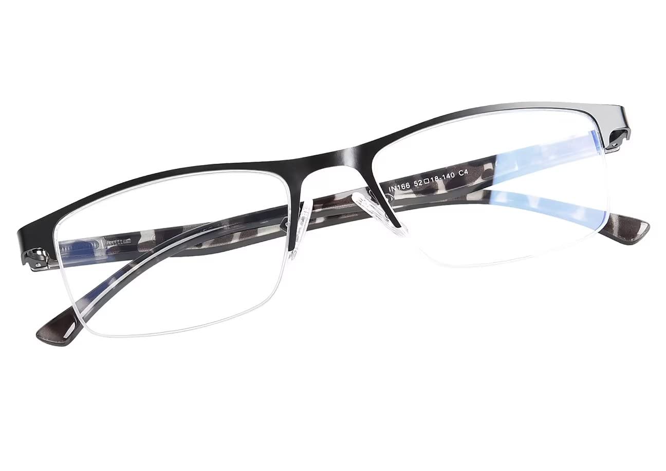FONHCOO Reading Glasses for Women Men, Blue Light Blocking Reading Glasses Metal Half Frame Computer Readers Anti UV/Glare