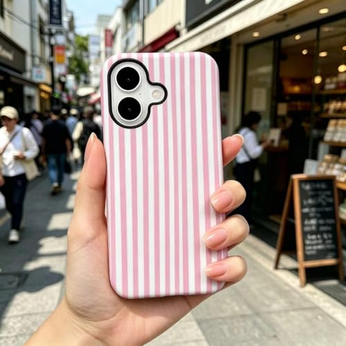 Image of for iPhone 17 Case Cute Phone Case,Compatible with MagSafe,Dual Layer Shockproof Protective Phone Cover,Hard Shell + Silicone Cover,Fashion Design for Women Girls,Striped Pink