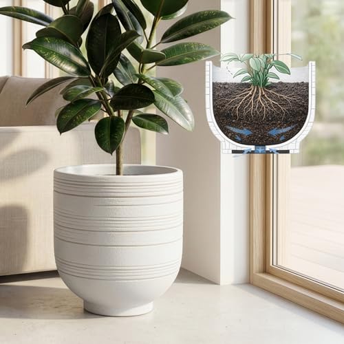 HERDUK Large White Ceramic Planter for Indoor Trees, Modern Indoor Floor Planter Pot for Olive Trees...
