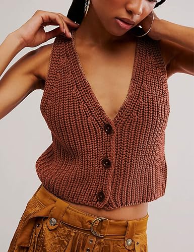 Womens Cropped Sweaters Vest Button Down V Neck Knit Sleeveless Crop Sweater 2025 Summer Casual Tank Tops3