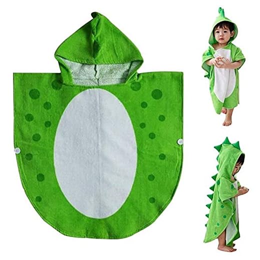 Handdukar med huva med poncho Barn bad handduk robe barn hooded strand simning poncho dinosaur mönster (grön + vit)