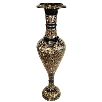 Skywalk Hand Crafted Metal Brass Flower Vase with Bidri Nakkashi Work