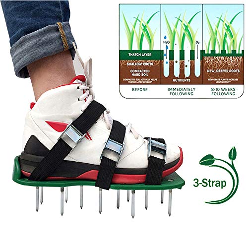 LANGYINH Lawn Aerator Shoes for Effectively Aerating Lawn Soil Garden Tool with 3 Adjustable Straps And Heavy Duty Metal Buckles,One Size Fits All
