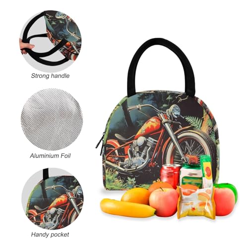 Backpack Lunch Box Set Large Capacity Travel Backpacks and Insulated Lunch Bag for Commute Hiking Picnic Vintage Motorcycle Print4