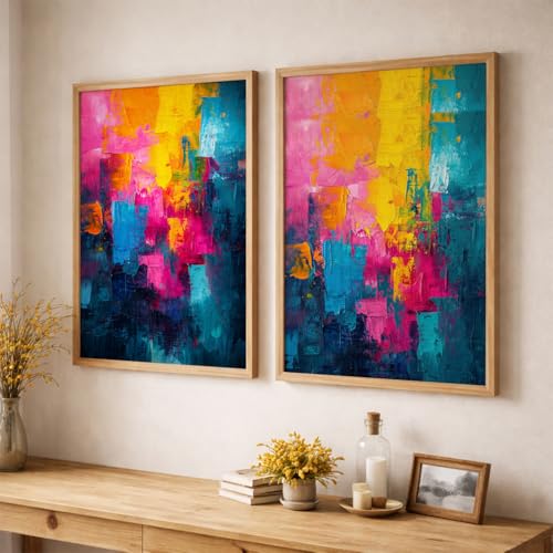 Image of TheMakerly Modern Art Wall Painting Set of 2 for Living Room | Premium HD Printed Wall Frames for Bedroom, Office & Home Decor | Minimalist Contemporary Wall Art (Ready to Hang) (M.10, 13x19 inches)