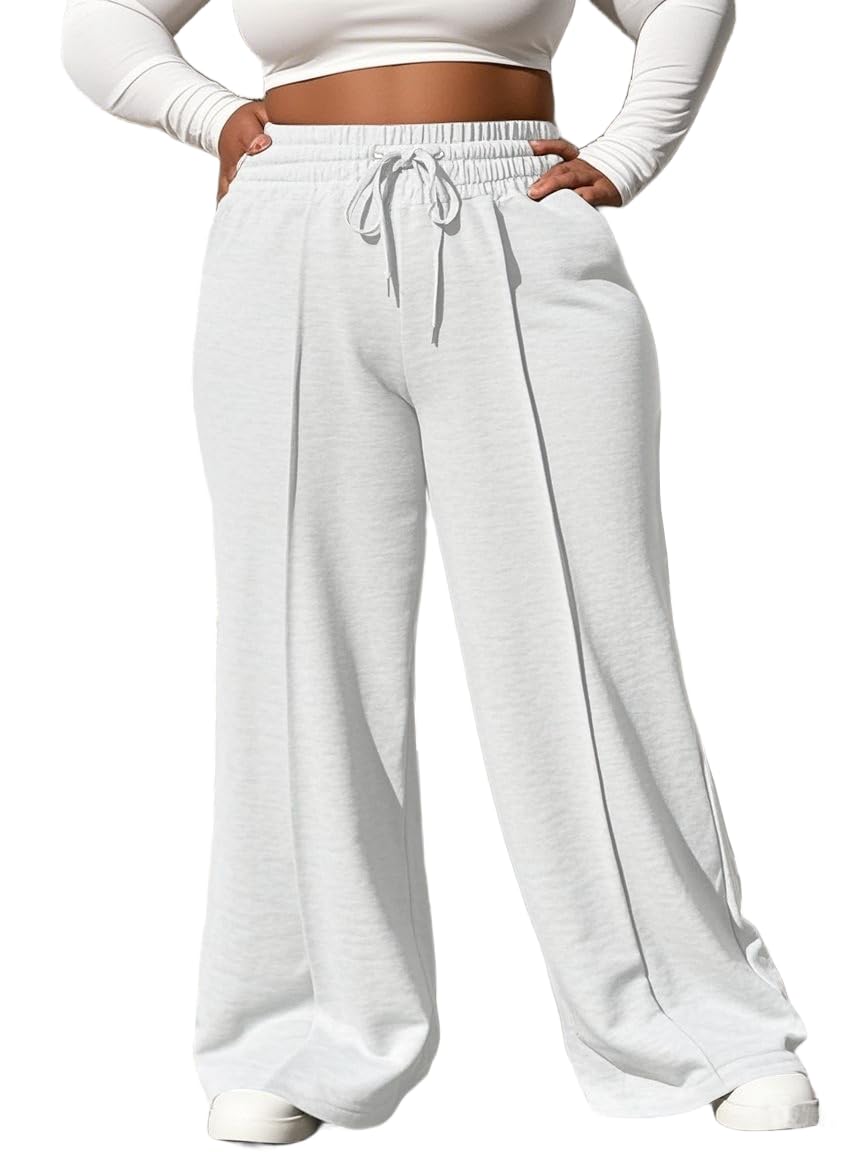 YeGine Women Plus Size Wide Leg Sweatpants Elastic Waist Loose Fit Summer Casual Drawstring Baggy Active Pants