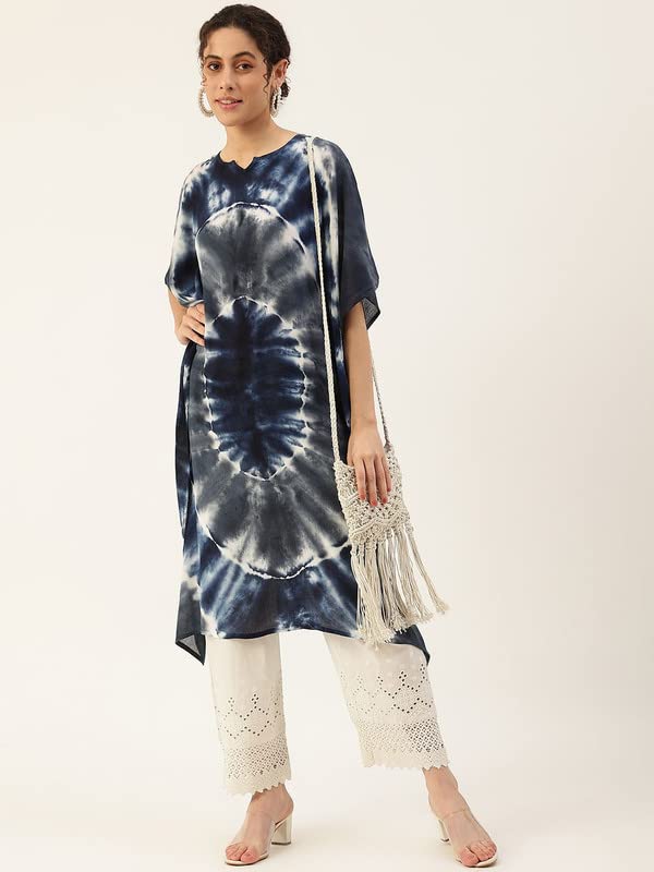 Image of Maaesa Women Handcrafted Tie & Dye Rayon Crepe Kaftan Kurta | Casual Wear | Flowy Kaftan Style | Lightweight & Breathable Fabric