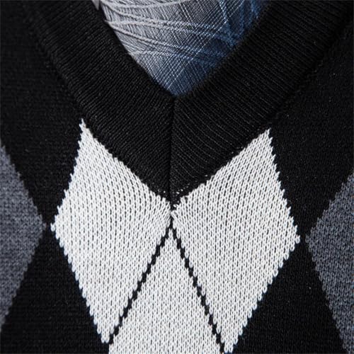 Men Plaid Contrast Sweater Vest V-Neck Sleeveless Casual Thick Pullover Kntted Waistcoat3