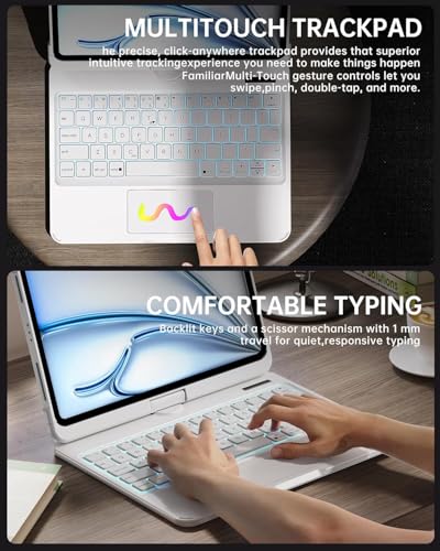 Image of Intermerge for iPad Pro 13(M4,2024) Case with Keyboard Clear,360 Rotatable Multi-Touch Trackpad,7-Color Backlit Magnetic Keyboard Case with Pencil Holder and Type-C Charging - White