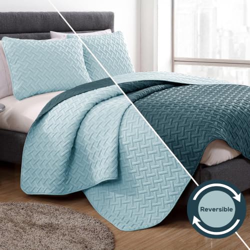 Image of Story@Home Reversible Quilted Bed Cover King Size Bed | 400 TC Ultrasonic Bedspread AC Blanket | Comforter for Double Bed - Bedcover for Double Bed with 2 Pillow Cases 250x225 CM - Rain & Sea
