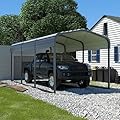 MUPATER 10' x 15' Heavy Duty Metal Carport Kit for Outdoor, Carport Canopy Heavy Duty, Garage Car Shelter Shade with Metal Roof, Frame & Bolts for Car, Truck, Grey