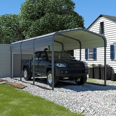 MUPATER 10' x 15' Heavy Duty Metal Carport Kit for Outdoor, Carport Canopy Heavy Duty, Garage Car Shelter Shade with Metal Roof, Frame & Bolts for Car, Truck, Grey