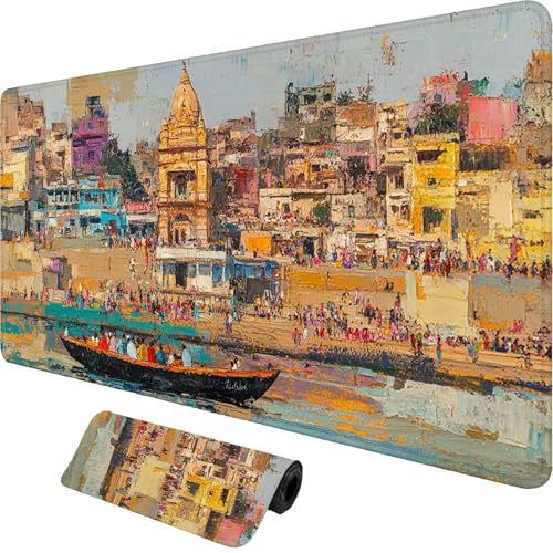 Grand Tapis De Souris Gaming XXL 1200 x 600 mm,Tapis de Souris Bord de Spiaggia Bords Cousus,Imperméable Mouse Pad Gaming Accessoire,Améliore la Précision et la Vitesse,Petite Ville 120x60cm,o-1984