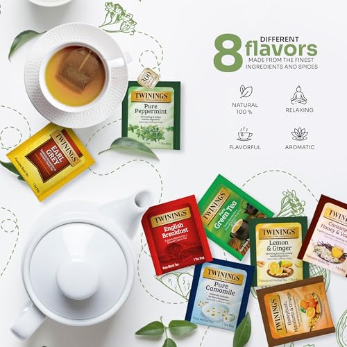 Image of Twinings 48 Tea Bags Herbal Variety Pack - 8 Flavors Individually Wrapped, Mix of Black, Green, and Herbal Teas, Perfect Tea for Any Occasion