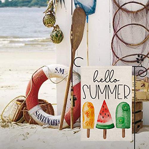 Crowned Beauty Hello Summer Ice Cream Garden Flag 12×18 Inch Double Sided Vertical Yard Outdoor Decoration Cf157-12 #TOP1