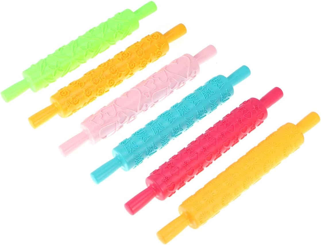 8pcs Rolling Pin Dough Roller Marble French Rolling Pin for Boys and Girls Embossed Pattern for Baking Sugarcraft Random Style