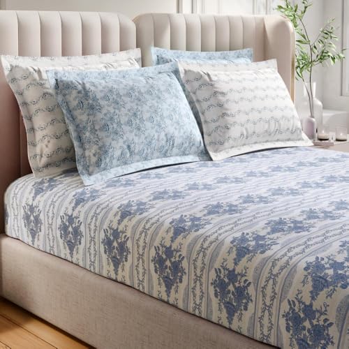 Image of Wakefit Premium 100% Cotton 300 TC Flat Bedsheet with 4 Pillow Covers | Queen Size (100 x 90 inch) | Nova