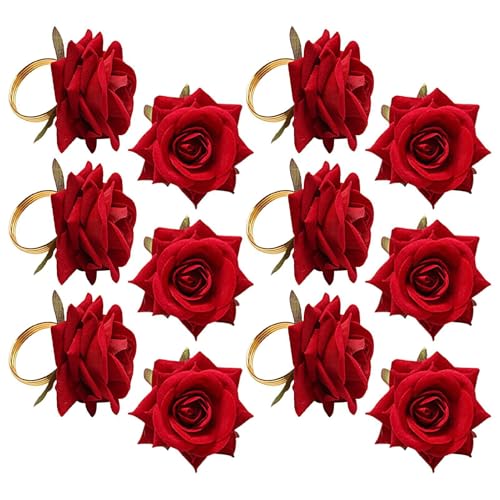 - Soporte para Anillos de Toalla en Forma de 12 Anillos de Toalla en Rojo, Hebilla de Toalla de Falsa para reuniones de Vacaciones, configuración de Mesa a