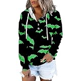 AMDOLE Isländer Pullover Damen-Pullover, Bedruckt, modisch, lässig, langärmelig, Knopf, Kordelzug, Krawatte, Hut Wärme (Green, M)