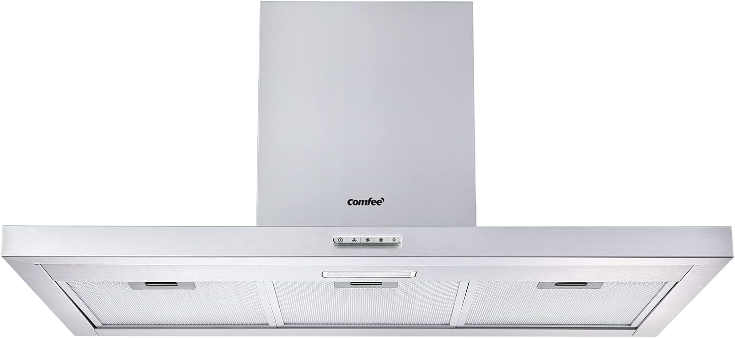COMFEE' 90 cm Chimney Cooker Hood TSHM17SS-90 Stainless Steel Extractor Hood with LED and Recirculating & Ducting System Wall Mounted Range Hood 900 mm Extractor Fan - Stainless Steel [Energy Class B]