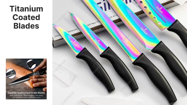 Amazon.com: SiliSlick Kitchen Knife Set, Rainbow Titanium Coated