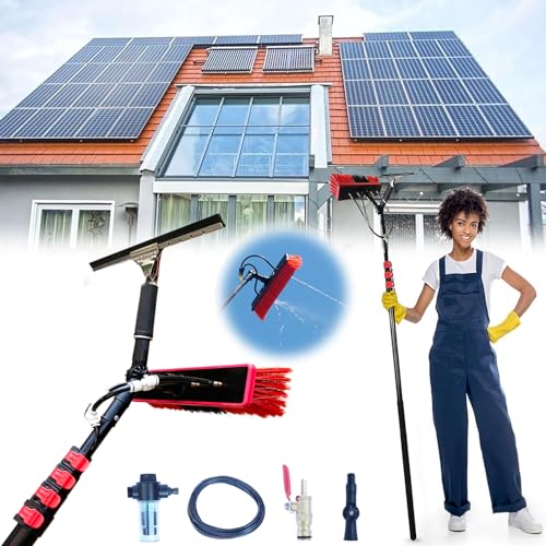3.6-6 M Varilla de Limpieza de Ventanas, Cepillo telescópico Alimentado con Agua, Kit de Limpieza de Ventanas, Equipo de Lavado de Paneles solares Extensible Limpiador Extensible para techos
