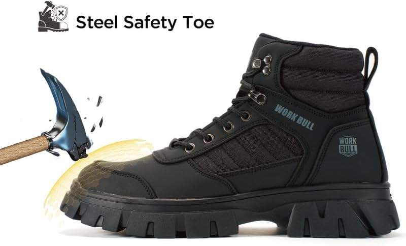 Steel Toe Work Boots for Men-6 Inch Comfortable Mens Safety Work Boots Indestructible Lightweight Non Slip Industrial Construction Boot