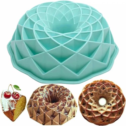 Yueser Gugelhupfform, Silikon Backform, Gugelhupf Backform, Gugelhupfform Silikon Kuchenform Silikonbackform Kuchenbackform Silikonform für Gugelhupf Antihaft 23cm 9 Zoll Blau
