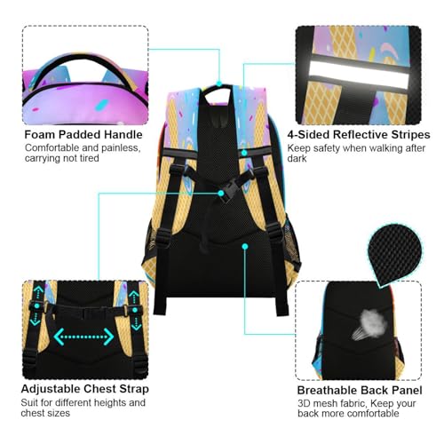Ice Cream with Gradient Color Backpacks with Chest Strap,Lightweight Bookbags 17 Inch, Casual Daypack Bags4