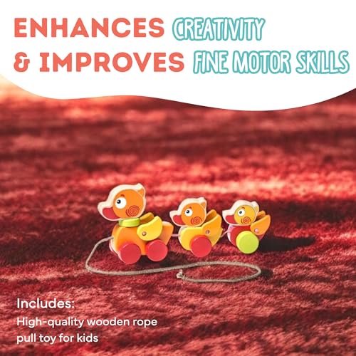 Image of Cubika Wooden Walk Along Ducks - Pull Toys for Toddlers Ages 1-3 - Montessori Inspired, FSC-Certified Wood, German Water-Based Paint - Travel-Friendly Wooden Toy for Boys and Girls