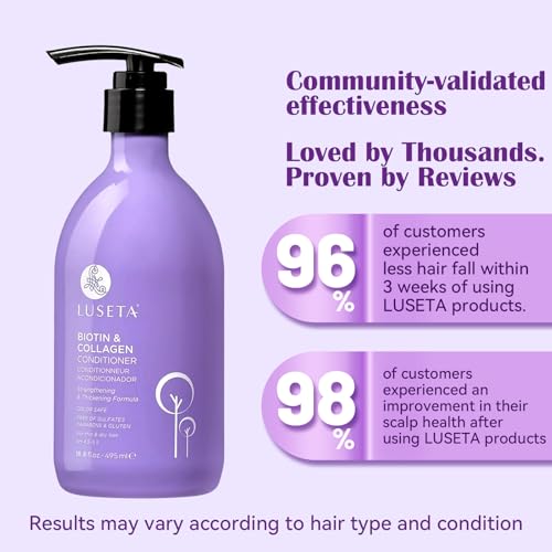 Image of LUSETA Biotin Conditioner for Thinning Hair - Collagen &Argan Oil Infused Volumizing Treatment, Adds Fullness, Strengthens Weak Hair, Sulfate-Free 16.9oz