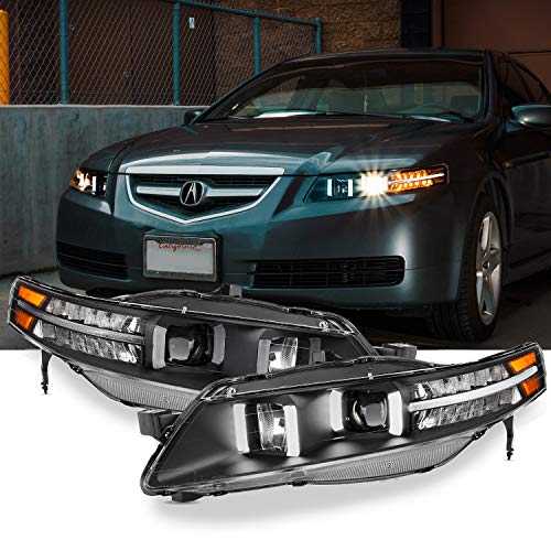 AKKON - For 04-08 Acura TL UA7 LED DRL Black Bezel Projector Headlights Front Headlamps Set Left + Right