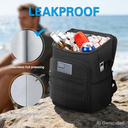 Image of Tactical Cooler Backpack for Men, Double Deck Insulated Cooler Bag 40 Cans, Soft Lunch Backpack with 16H Ice Retention Waterproof Leakproof Picnic Backpack for Work Beach Camping BBQ Hiking