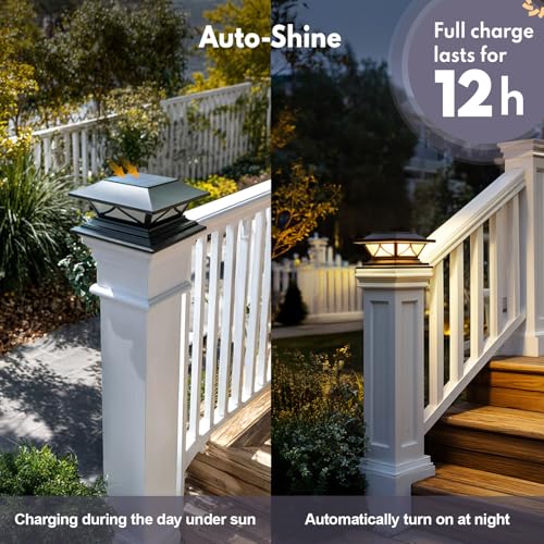 PASAMIC 6 Pack Solar Post Cap Lights, Waterproof Outdoor Lights for 4x4 5x5 6x6 Wood Posts, Fence Post Solar Lights with 2 Color Modes for Garden, Deck, Patio, Porch, Fence - Image 6