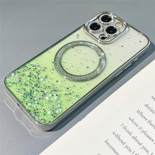 Coque iPhone 12 Pro Max magnétique avec placage dégradé paillettes vert