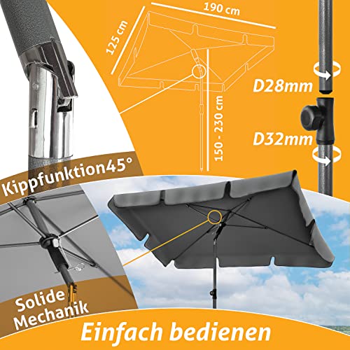 4smile Sonnenschirm Balkon SunnyShade, Anthrazit - 3-in-1 SET Sonnenschutz Balkon - UPF 50+ Sonnenschirm rechteckig 200 x 125 cm + Sonnenschirmhalter Balkongeländer + Sonnenschirmhülle – Bild 5