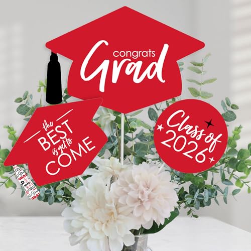 Big Dot of Happiness Red 2026 Graduation Party Centerpiece Sticks - Table Toppers - Set of 15