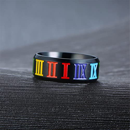 Image of PAURO Roman Numerals Wedding Band | Unisex Stainless Steel Jewelry, 8MM Classic Roman Numerals Couple Ring