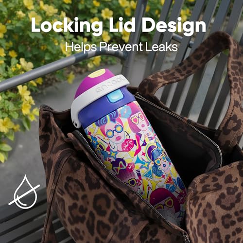 Image of ENCOOL Leakproof Insulated Water Bottle with Straw Dual-Sip Water Bottle Bag-Safe Design for Work, Commute & Gym - Keeps Drinks Cold All Day, 24 oz, Party Trendy