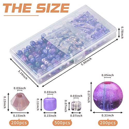 Image of Assorted Beads Bracelet Making Supplies, Lavender Violet Beads-900pcs: Glass Round, Star, Heart, Rondelle, Bicone, Seed for Jewelry Making