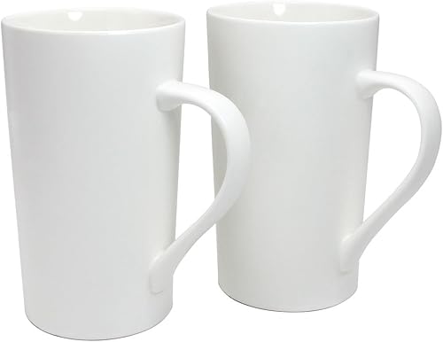Juego de 2 tazas simples de color blanco puro de 20 onzas (juego de 2) taza de café con leche de cerámica blanca con asa como regalo para papá, mamá