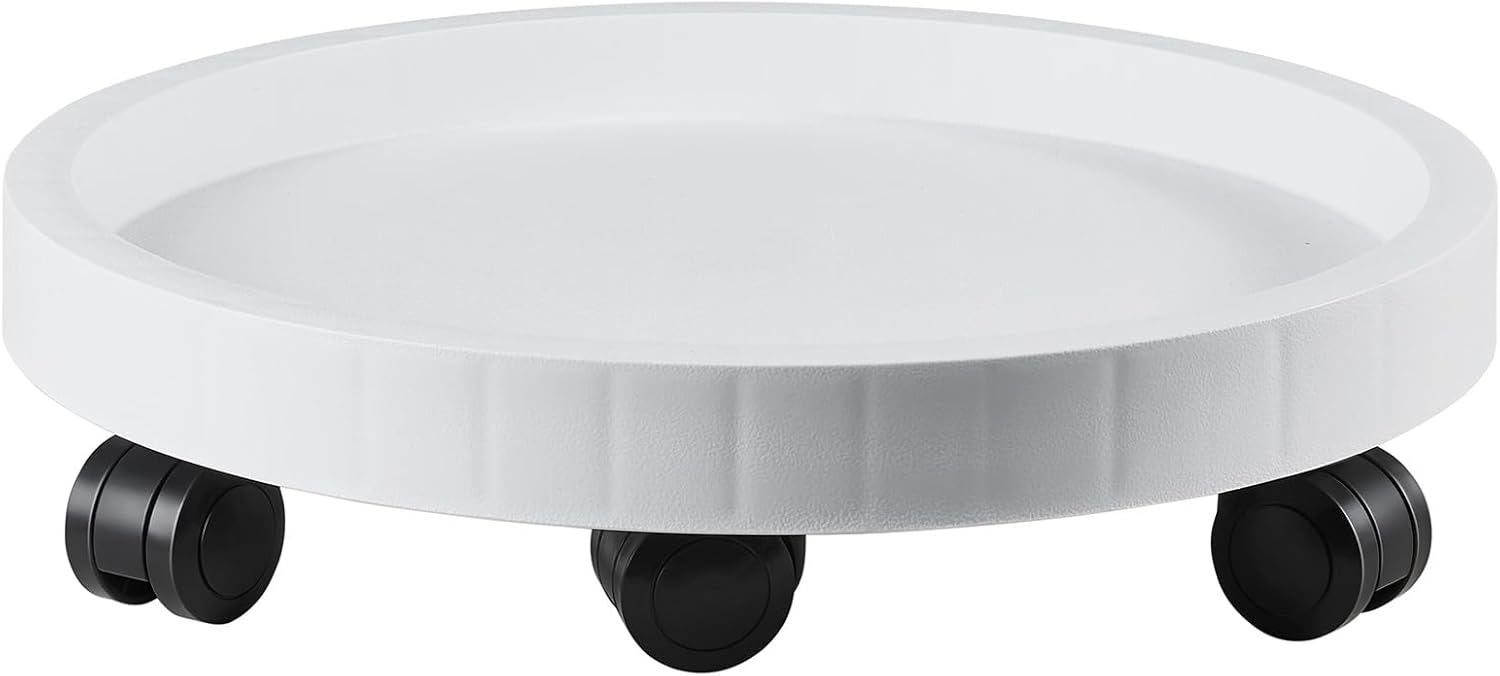 17.5 Inch Planter Caddies Rolling Saucer Caddy with Wheels, Heavy Duty Wheeled Stand for Potted Plant, Round Coaster Roller Base Tray with Casters, Flower Pot Dolly Holder for Indoor Outdoor 17.52" (17 ²³/?? in) White